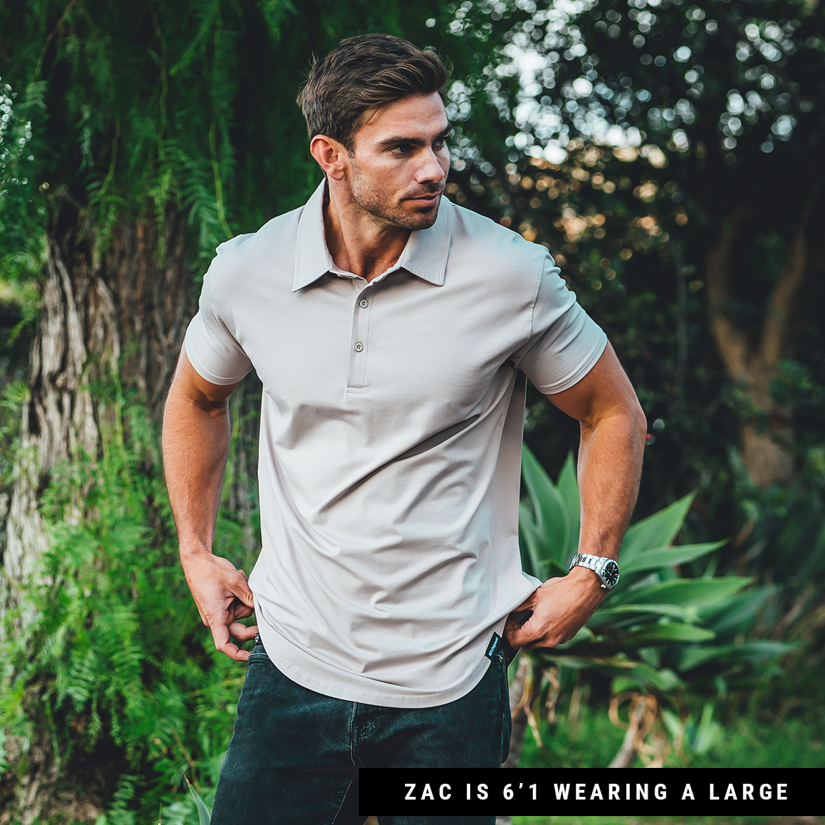 021 ESSENTIAL DROP-CUT POLO - CEMENT