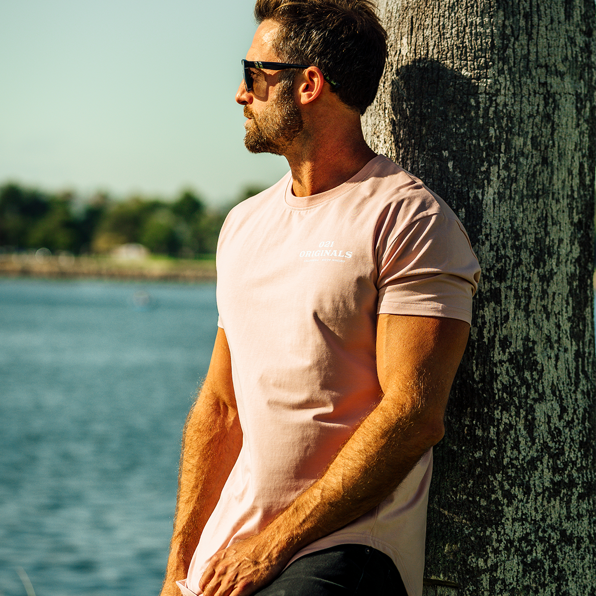 TRADITION STAMP DROP-CUT T-SHIRT - DUSTY ROSE