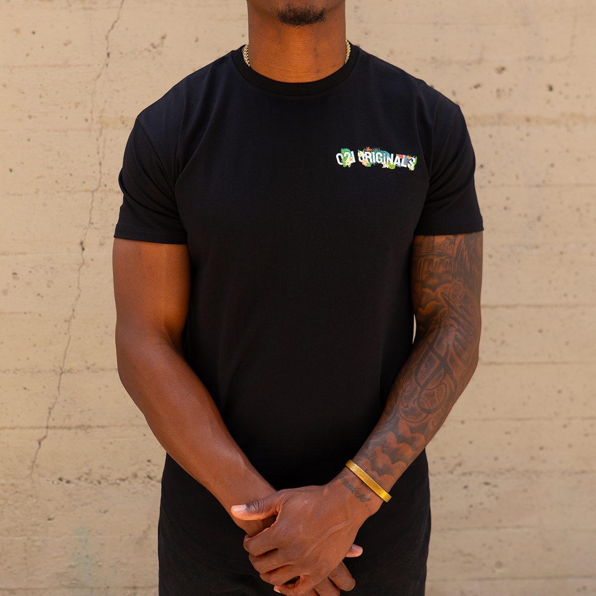 FULL BLOOM DROP-CUT T-SHIRT - BLACK