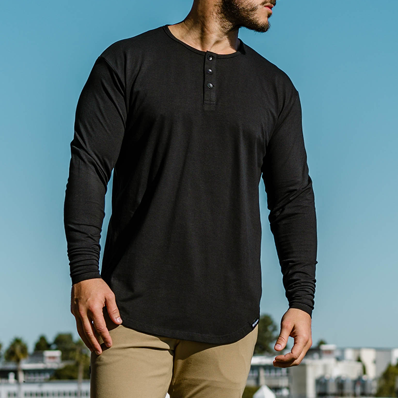 021 ESSENTIAL DROP-CUT LONG SLEEVE HENLEY - BLACK