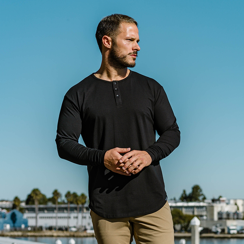 021 ESSENTIAL DROP-CUT LONG SLEEVE HENLEY - BLACK