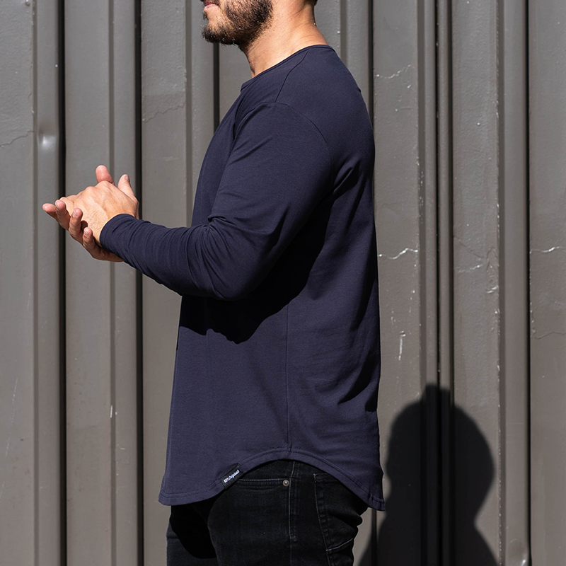 021 ESSENTIAL DROP-CUT LONG SLEEVE HENLEY - NAVY