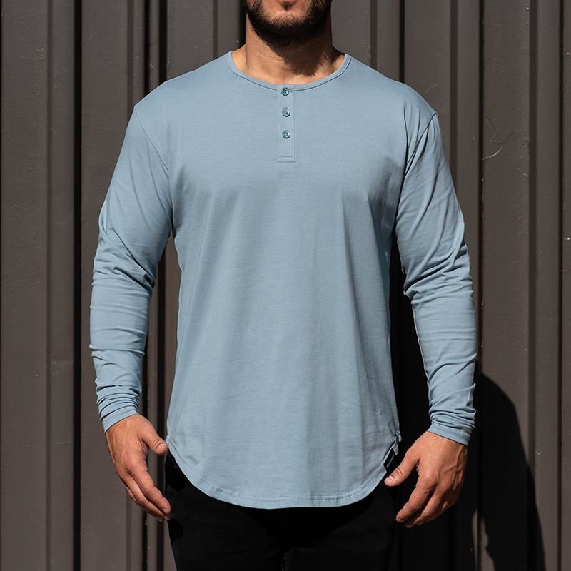 021 ESSENTIAL DROP-CUT LONG SLEEVE HENLEY - STORM BLUE