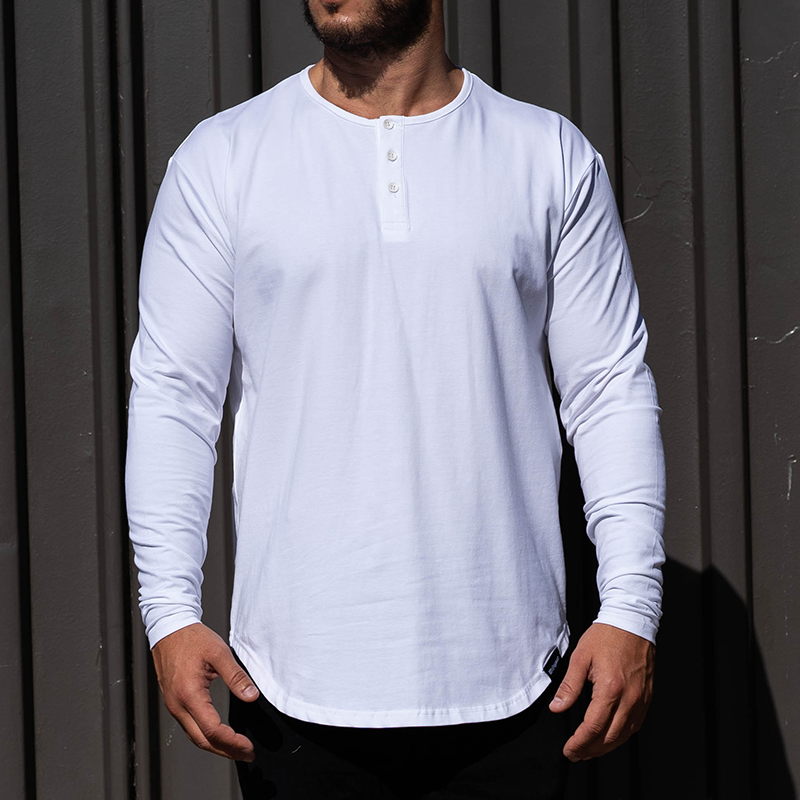 021 ESSENTIAL DROP-CUT LONG SLEEVE HENLEY - WHITE