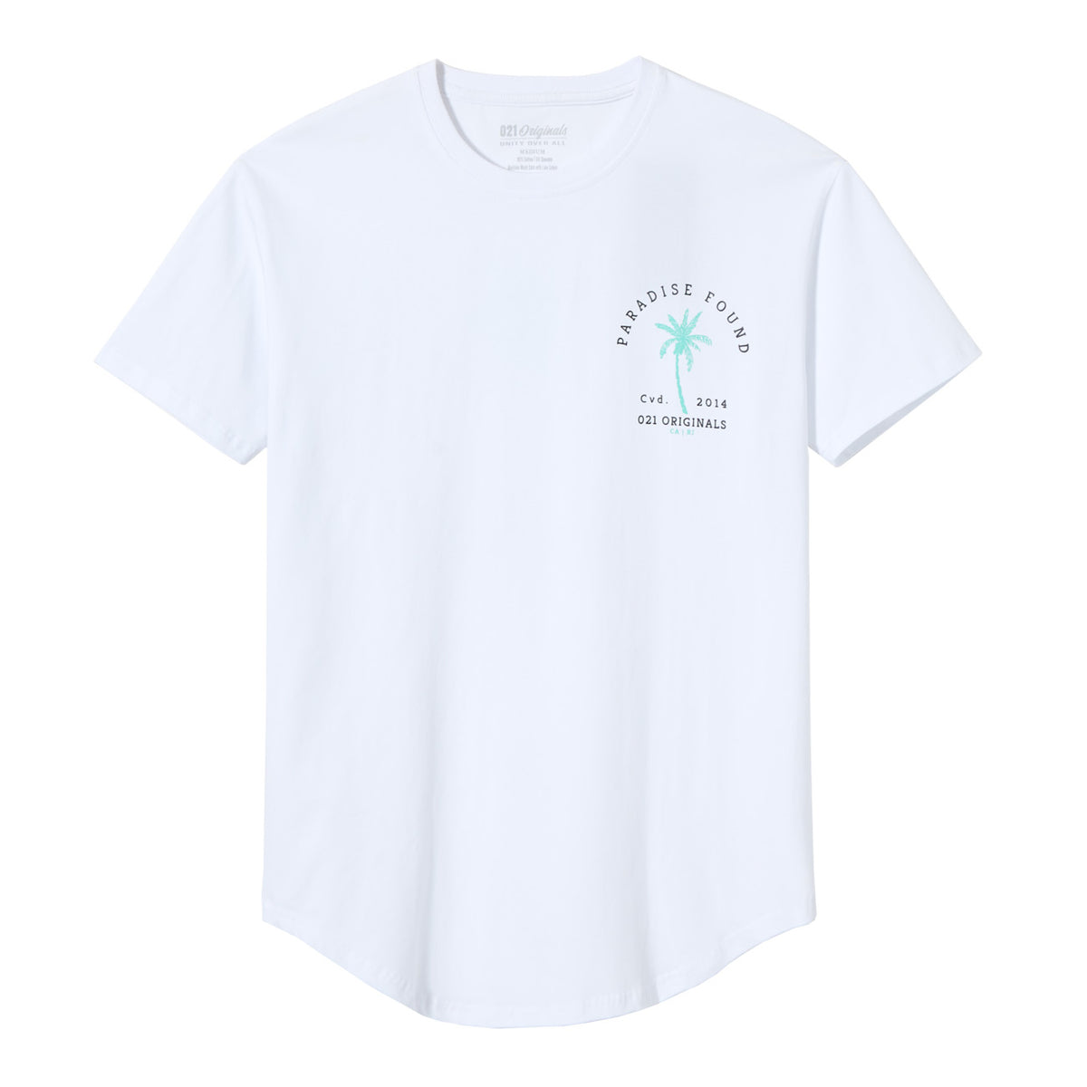 Paradise Palm White Tee - Soft Stretch Drop-Cut Shirt – 021 Originals