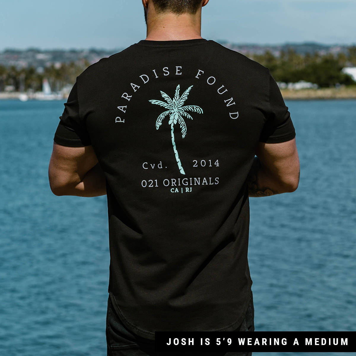 PARADISE PALM DROP-CUT T-SHIRT - BLACK