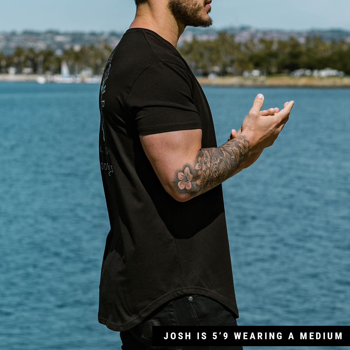 PARADISE PALM DROP-CUT T-SHIRT - BLACK