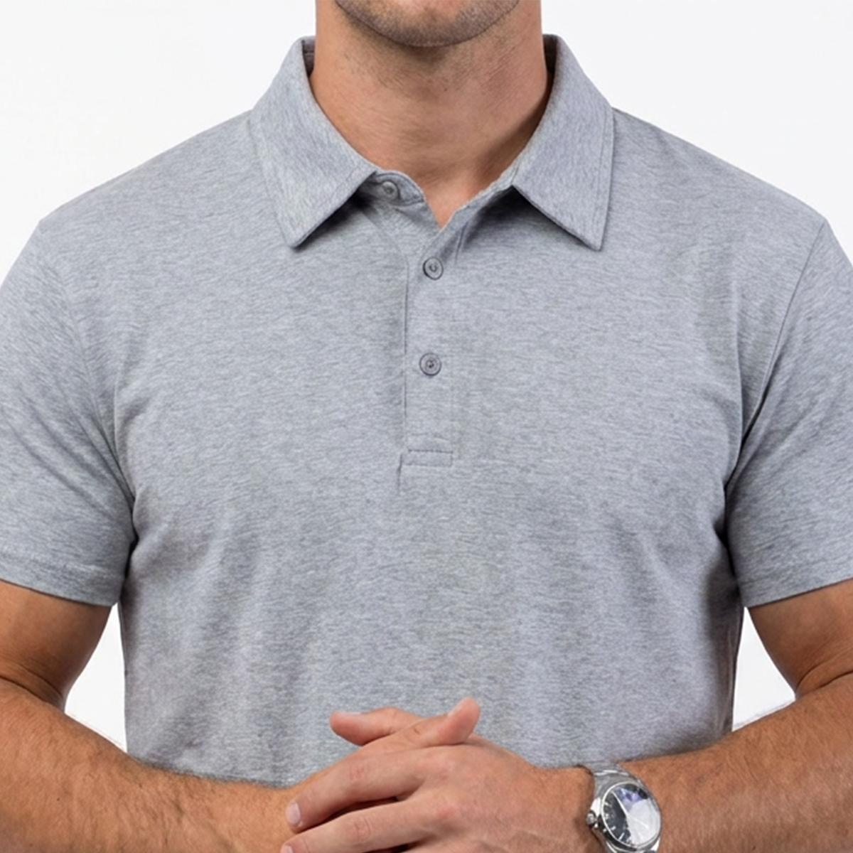 021 ESSENTIAL DROP-CUT POLO - HEATHER GREY