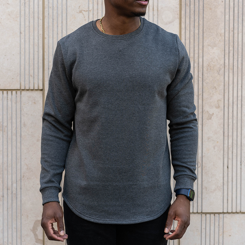 021 ESSENTIAL DROP CUT CREWNECK - DARK HEATHER