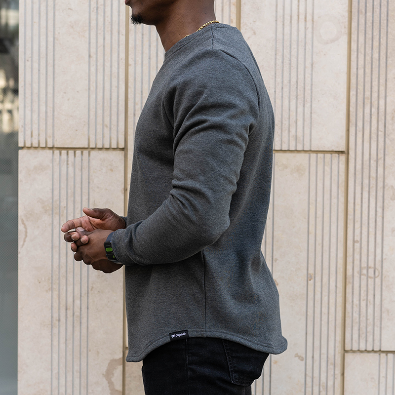 021 ESSENTIAL DROP CUT CREWNECK - DARK HEATHER