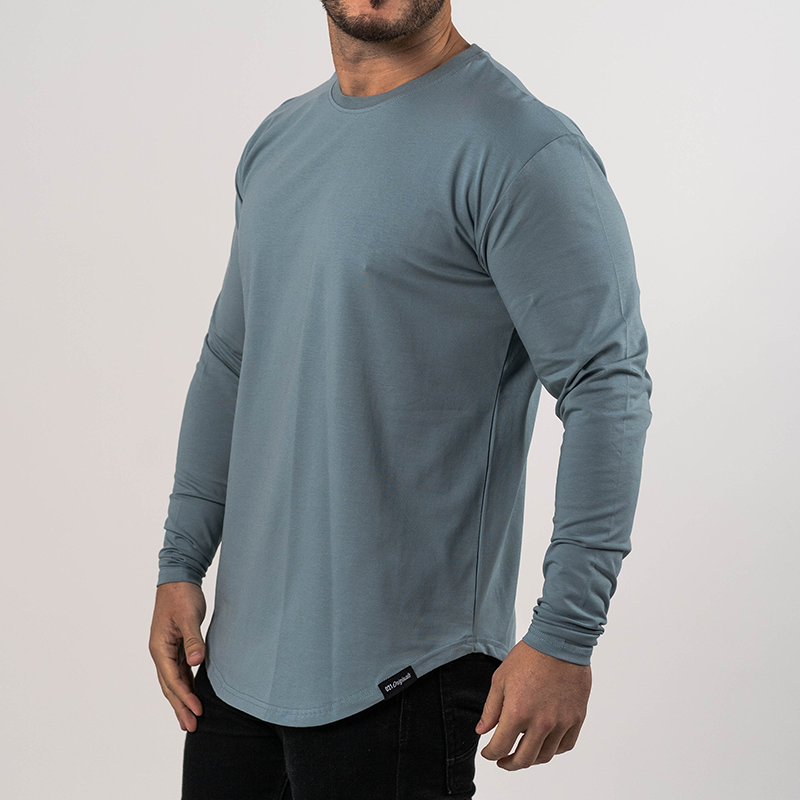 Drop-Cut Long Sleeve Shirt Blue