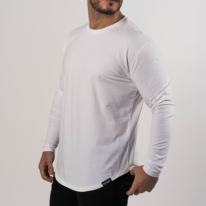 Drop-Cut Long Sleeve Shirt White