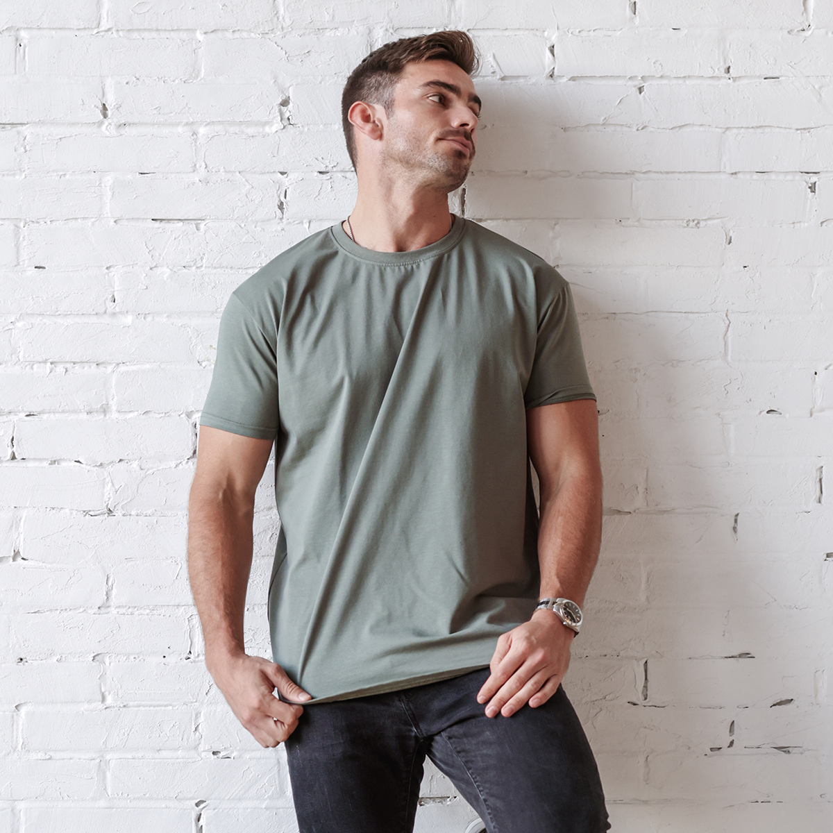 021 ESSENTIAL DROP-CUT T-SHIRT - PINE