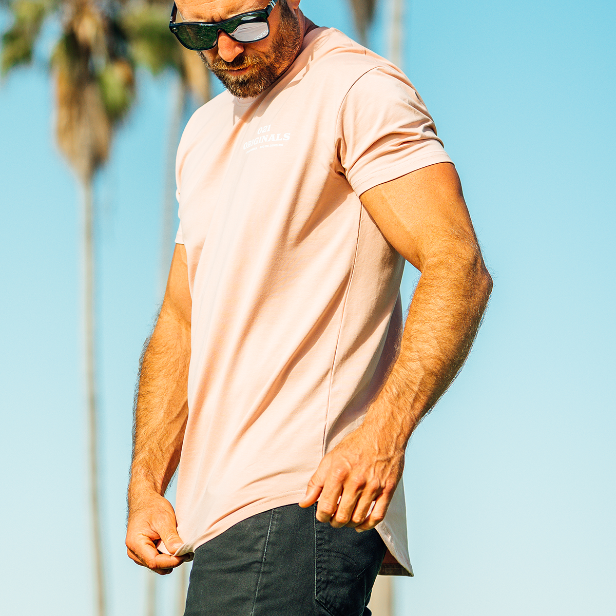 TRADITION STAMP DROP-CUT T-SHIRT - DUSTY ROSE