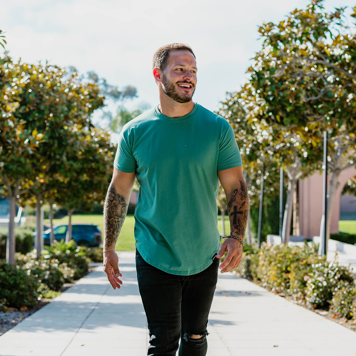 021 ESSENTIAL DROP-CUT T-SHIRT - SEA GREEN