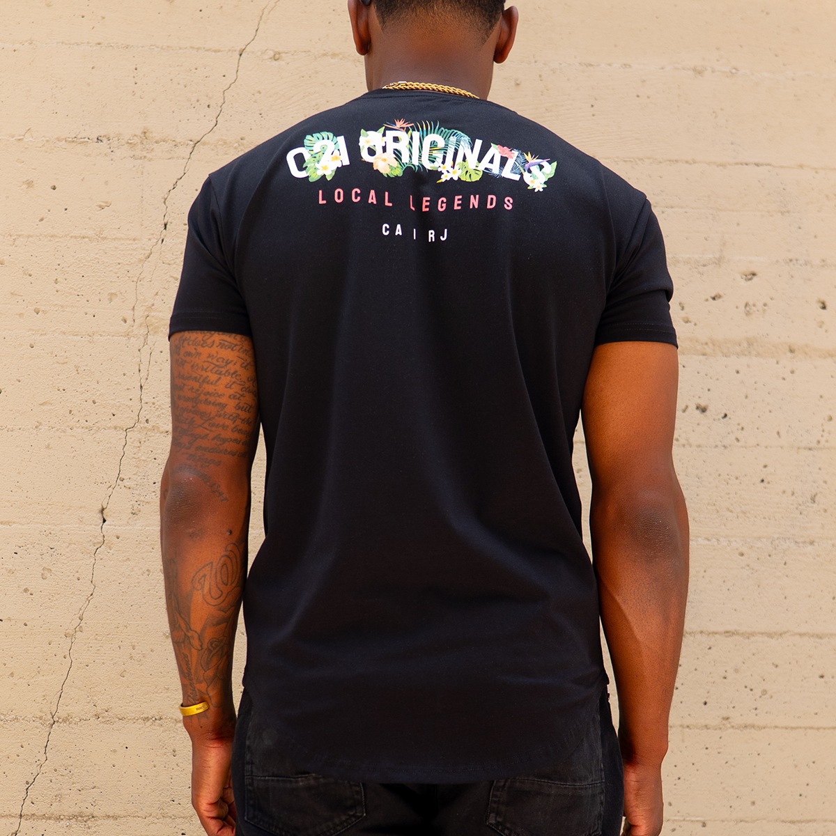 FULL BLOOM DROP-CUT T-SHIRT - BLACK