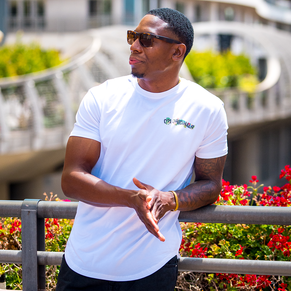 FULL BLOOM DROP-CUT T-SHIRT - WHITE