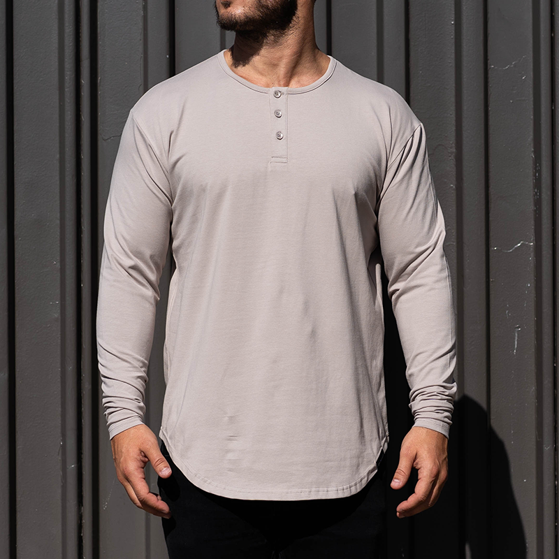 021 ESSENTIAL DROP-CUT LONG SLEEVE HENLEY - CEMENT