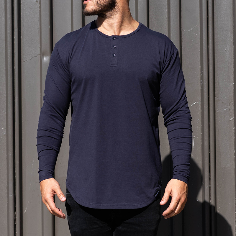 021 ESSENTIAL DROP-CUT LONG SLEEVE HENLEY - NAVY