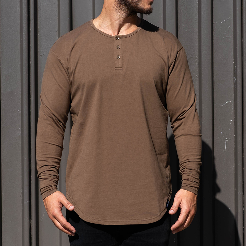021 ESSENTIAL DROP-CUT LONG SLEEVE HENLEY - OD GREEN