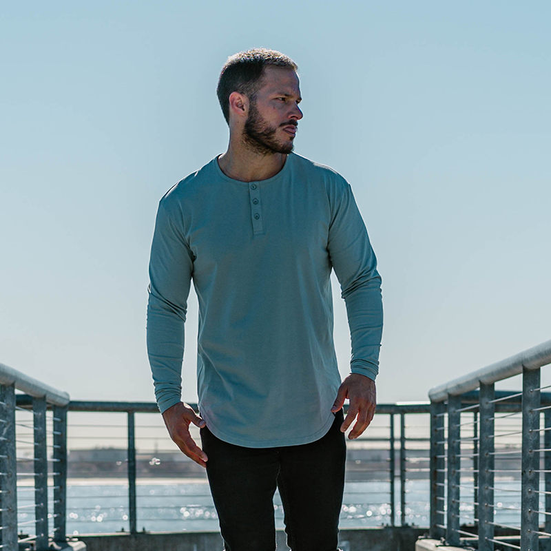 021 ESSENTIAL DROP-CUT LONG SLEEVE HENLEY - STORM BLUE