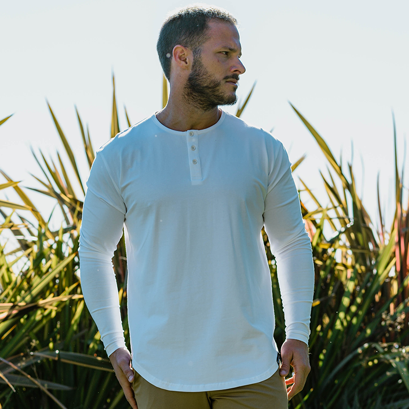 021 ESSENTIAL DROP-CUT LONG SLEEVE HENLEY - WHITE