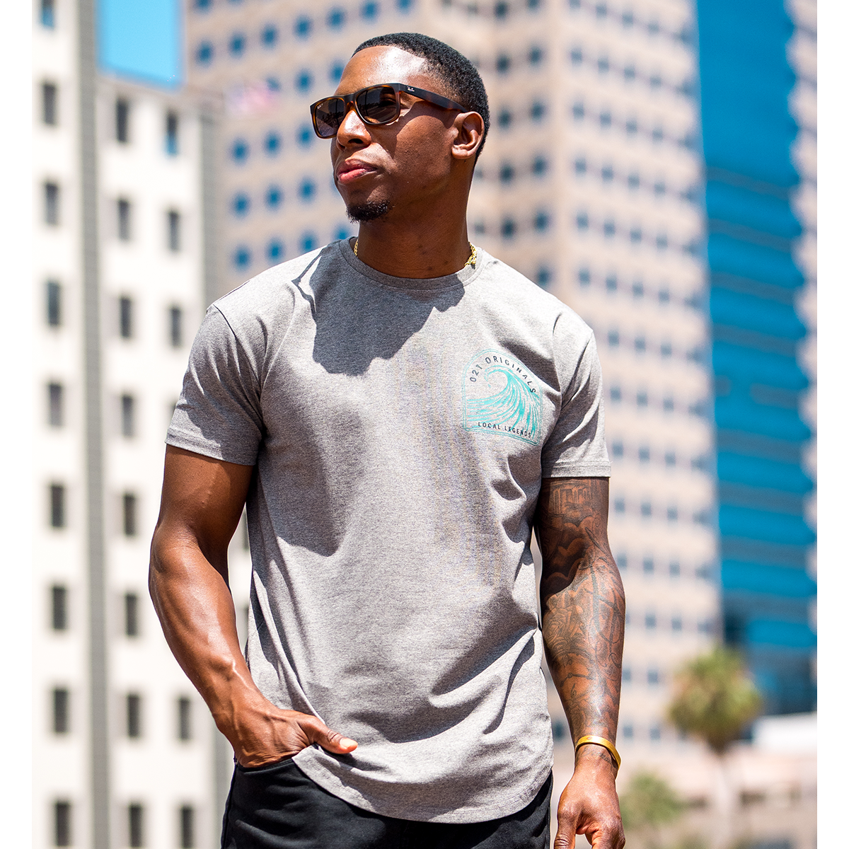 HIGH TIDE DROP-CUT T-SHIRT - HEATHER GREY