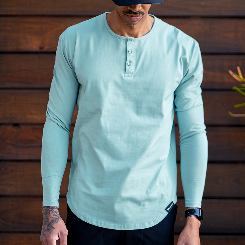021 ESSENTIAL DROP-CUT LONG SLEEVE HENLEY - SEA FOAM
