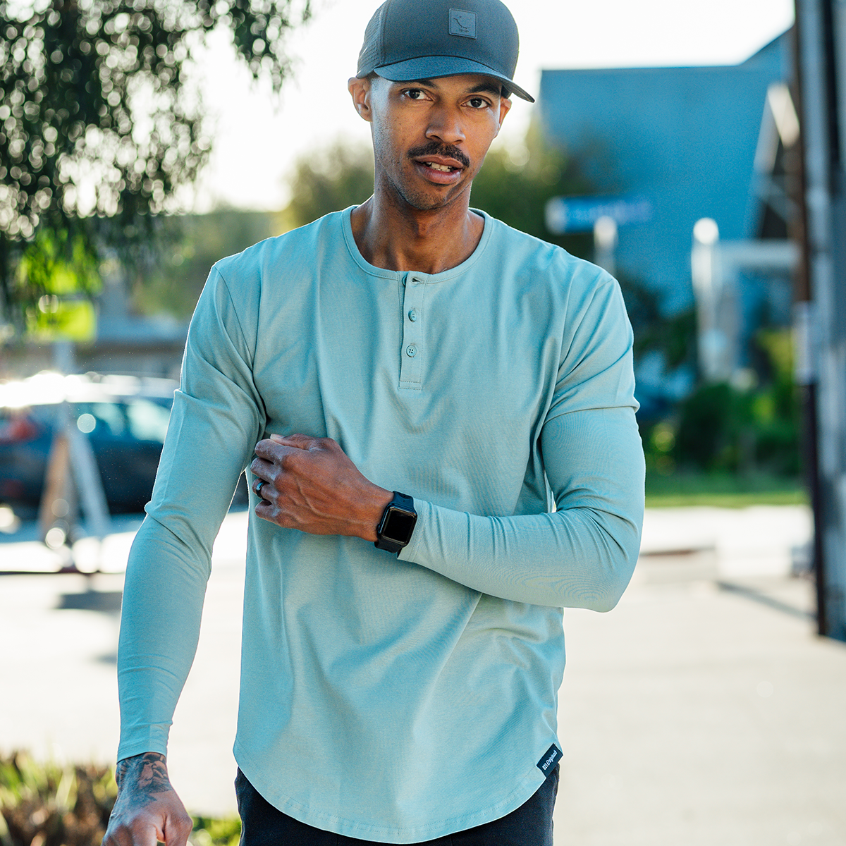 021 ESSENTIAL DROP-CUT LONG SLEEVE HENLEY - SEA FOAM