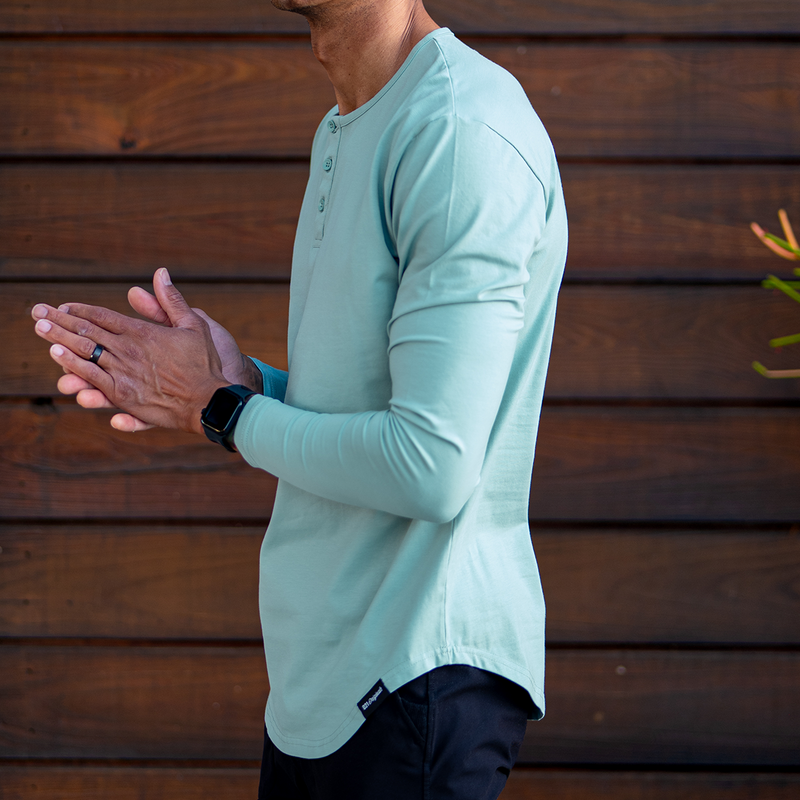 021 ESSENTIAL DROP-CUT LONG SLEEVE HENLEY - SEA FOAM