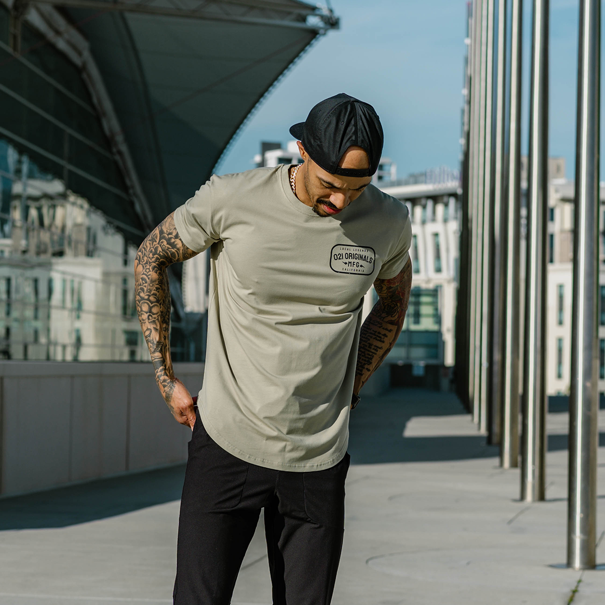 LOCAL MFG DROP-CUT T-SHIRT - OLIVE GREEN