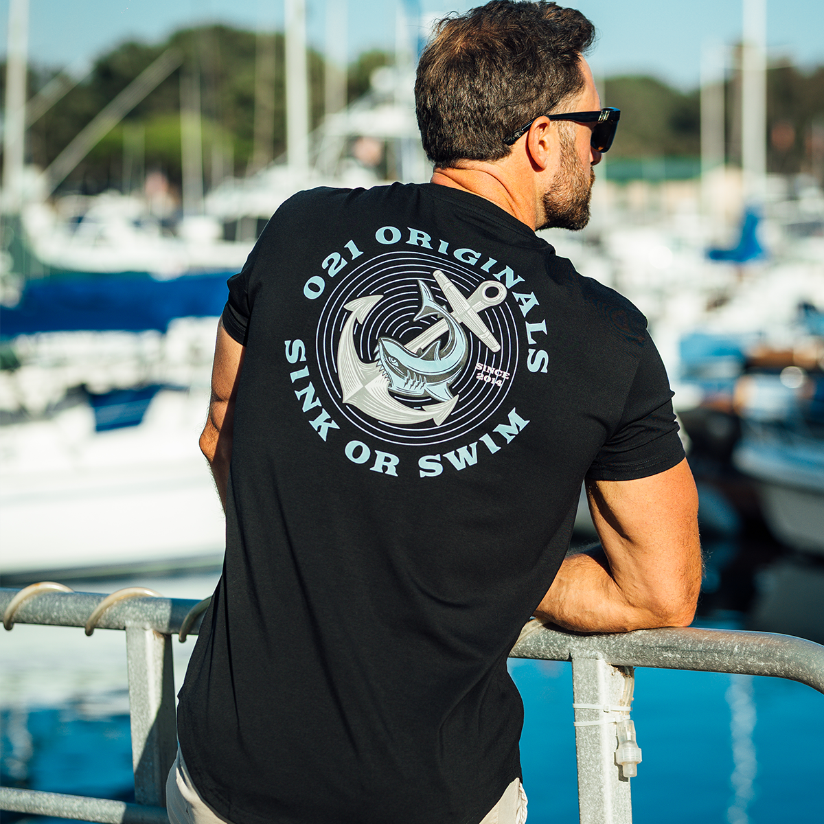 SINK OR SWIM DROP-CUT T-SHIRT - BLACK