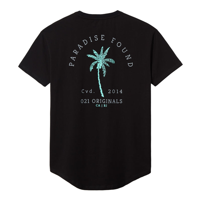 PARADISE PALM DROP-CUT T-SHIRT - BLACK