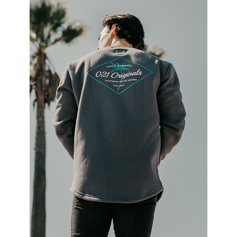 DIAMOND PALM DROP-CUT CREWNECK - GRAPHITE