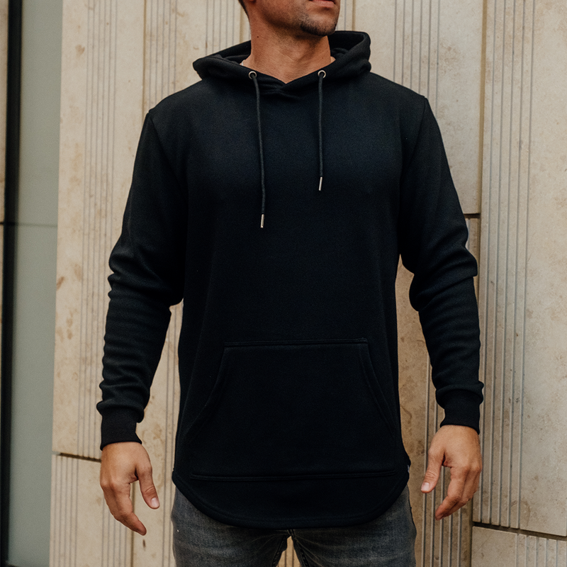 Essential Drop-Cut Hoodie Black - Buttery Soft Athletic Hoodie