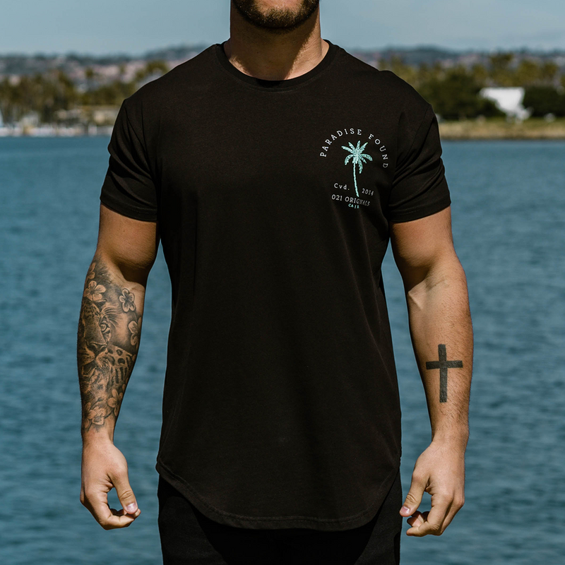 PARADISE PALM DROP-CUT T-SHIRT - BLACK