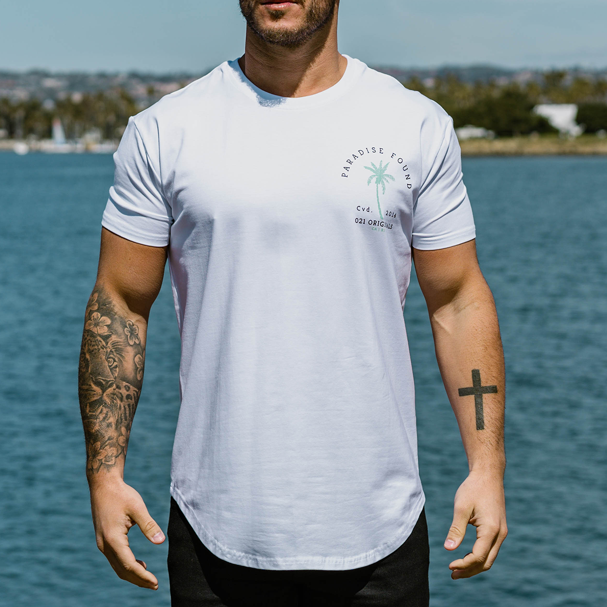 Paradise Palm White Tee - Soft Stretch Drop-Cut Shirt – 021 Originals Paradise Palm White Tee - Soft Stretch Drop-Cut Shirt – 021 Originals