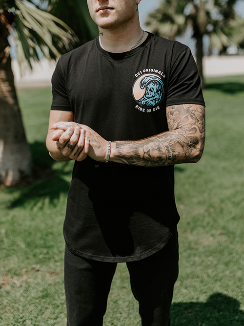RIDE OR DIE DROP-CUT T-SHIRT - BLACK